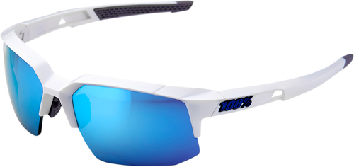 Speedcoupe Sunglasses - White - Blue Mirror - Lutzka's Garage