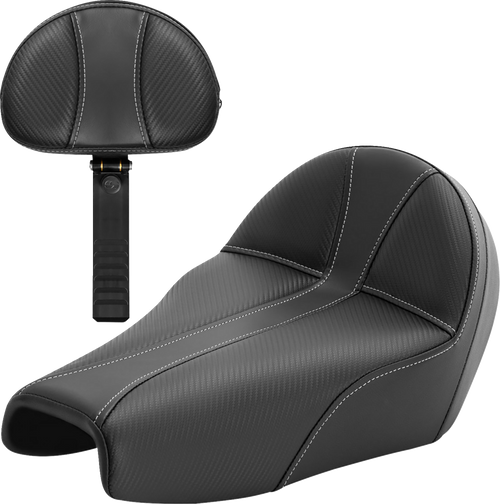 Saddlemen Dominator Seat - w/ Backrest - Black w/ Silver Stitching - XL 04-22