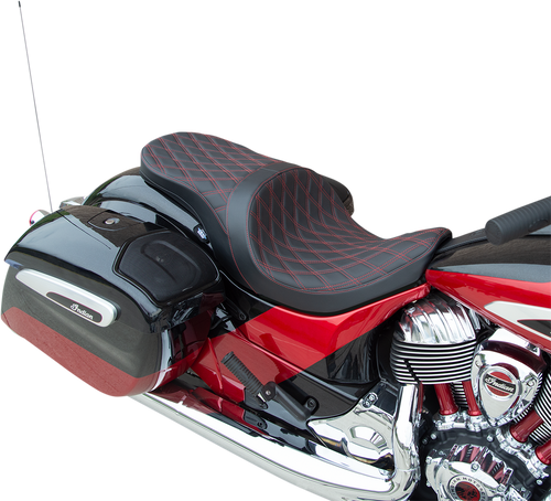 Drag Specialties Low Profile Touring Seat - Double Diamond - Red Stitch - Solar Reflective - Indian 14-22