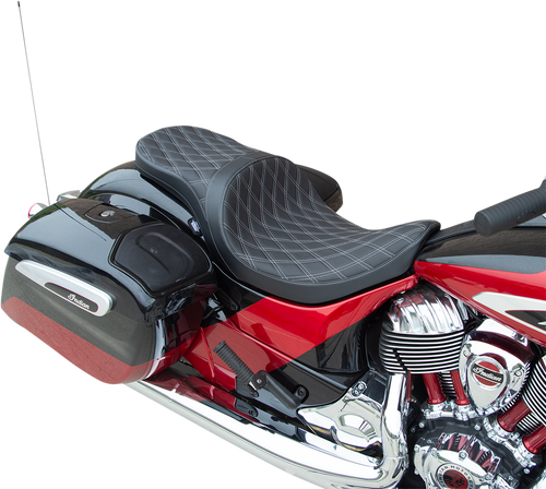 Drag Specialties Low Profile Touring Seat - Double Diamond w/ Silver Stitching - indian 14-22