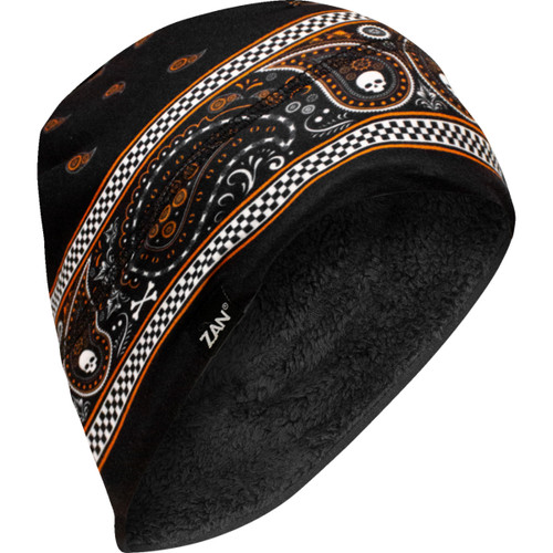 ZAN Headgear #WHLH197 - SportFlex® Helmet Liner - High Pile Fleece Lined - Classic Bandanna - Black/Orange