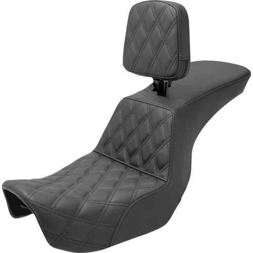 Saddlemen #806-04-192BR - Tour Step-Up Seat - Rider Backrest - Front Lattice Stitch - Dyna '06-'17
