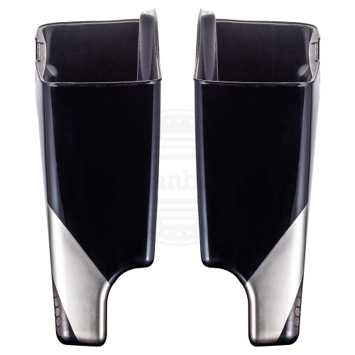 Advanblack Dual Cutout Ravager Series Silver Airbrushed Vivid Black Stretched Extended Saddlebag Bottoms for Harley Davidson 2014+ Touring