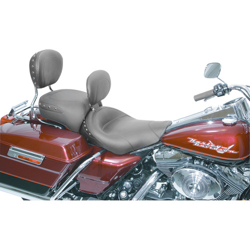 Mustang #79102 - Wide Solo Seat - With Backrest - Black - Studded w/ Concho - Road King '97-'07