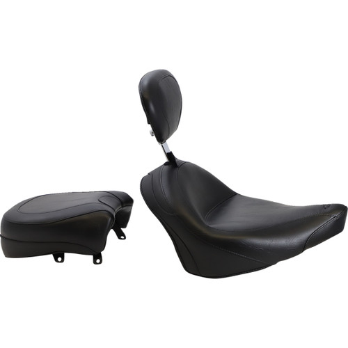 Mustang #79381 - Seat - Vintage - Wide - Touring - With Driver Backrest - Two-Piece - Smooth - Black - Vegas
