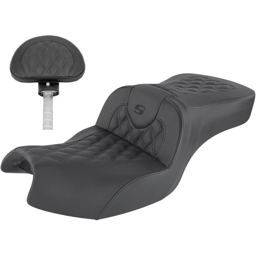 Saddlemen #I20-06-182BR - Roadsofa™ Seat - With Backrest - Full Lattice Stitch - Black - Indian