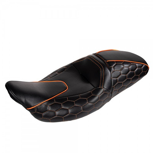 Cobra Seat with Orange Custom Stitching for 08 up Harley Touring