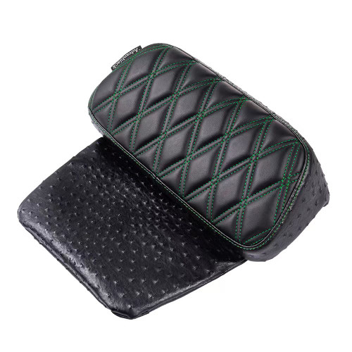 Raptor Small Backrest Pad with Green Custom Stitching for Harley Touring Models