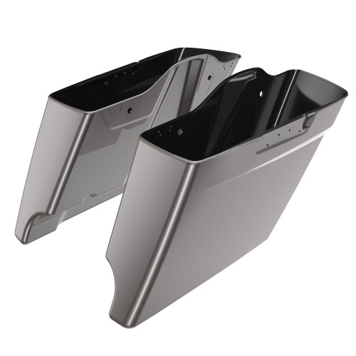 Advanblack Billet Silver Dual Cutout 4.5" Stretched Extended Saddlebags for 2014+ Harley Davidson Touring
