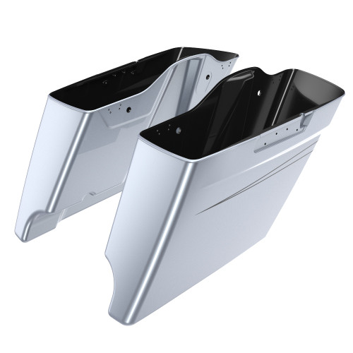 Advanblack Brilliant Silver Dual Cutout Stretched Extended Saddlebag Bottoms for 2014+ Harley Davidson Touring