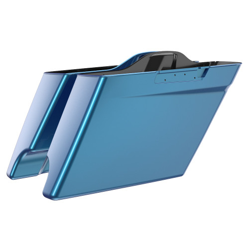 Advanblack Daytona Blue Dual Cutout 4.5" Stretched Extended Saddlebags for 2014+ Harley Davidson Touring