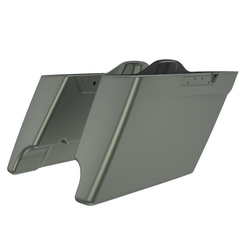 Advanblack Deadwood Green Denim Dual Cutout Stretched Extended Saddlebag Bottoms for  2014+ Harley Davidson Touring