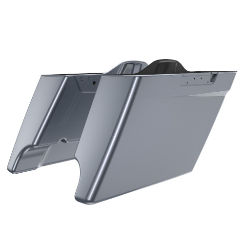 Advanblack Gauntlet Gray Metallic Dual Cutout Stretched Extended Saddlebag Bottoms with Pin Stripes for Harley 2014+ Touring