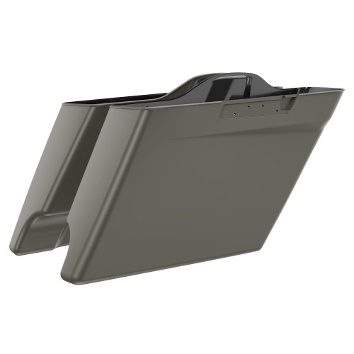 Advanblack  Industrial Gray Denim Dual Cutout 4.5" Stretched Extended Saddlebags for 2014+ Harley Davidson Touring