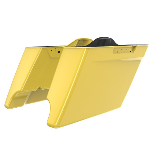 Advanblack Industrial Yellow Dual Cutout 4.5" Stretched Extended Saddlebags for 2014+ Harley Davidson Touring