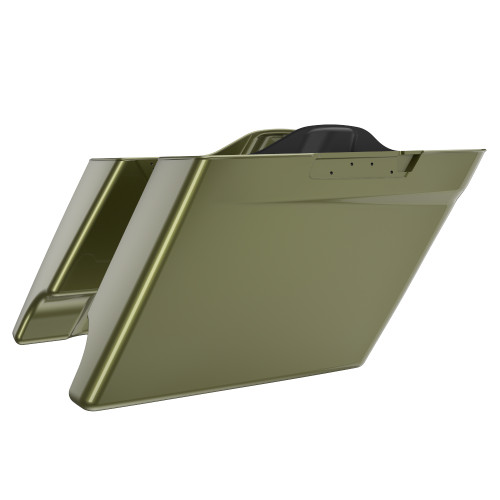 Advanblack Mineral Green Metallic Dual Cutout Stretched Extended Saddlebag Bottoms for 2014+ Harley Davidson Touring
