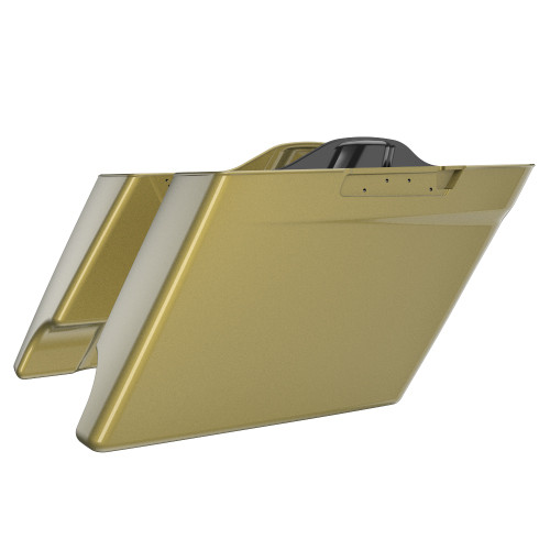 Advanblack Olive Gold Dual Cutout 4.5" Stretched Extended Saddlebags for 2014+ Harley Davidson Touring