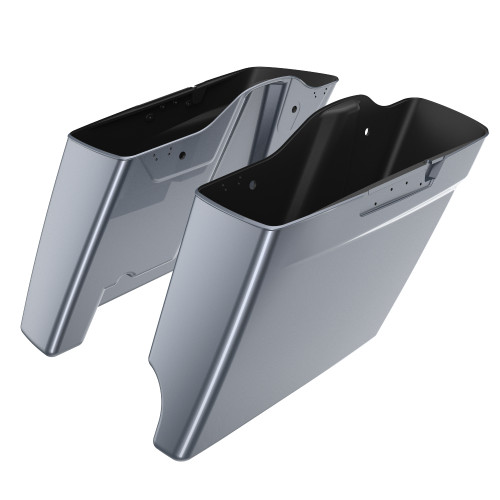 Advanblack Gauntlet Gray Metallic 2 into 1 Stretched Extended Saddlebag Bottoms with Pin Stripes for Harley 2014+ Touring