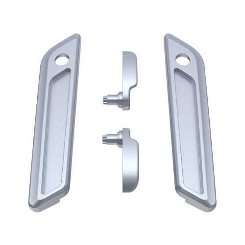 Atlas Silver Metallic Saddlebag Lid Lever & Latch Cover Set Kit For 2014+ Harley Touring
