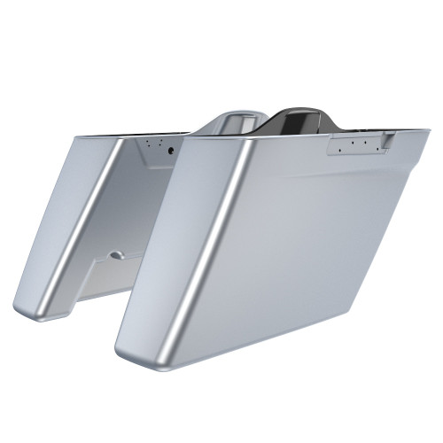 Advanblack Barracuda Silver Denim Dual Uncut Stretched Extended Saddlebag Bottoms for 2014+ Harley Davidson Touring