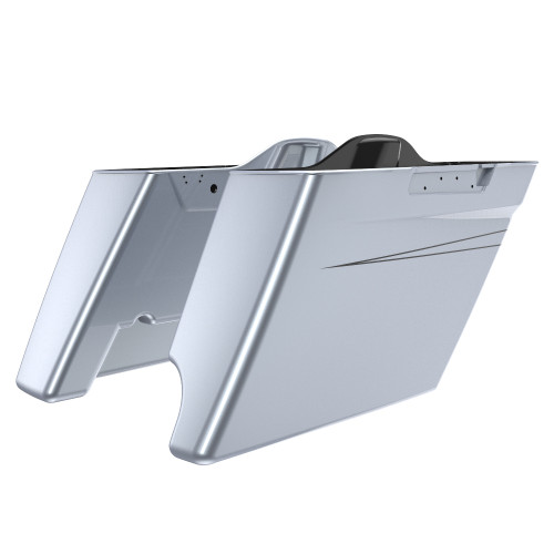 Advanblack Brilliant Silver 2 into 1 Stretched Extended Saddlebag Bottoms with Pin Stripes for Harley 2014+ Touring