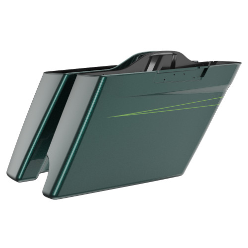 Advanblack Deep Jade Pearl 2 into 1 Stretched Extended Saddlebag Bottoms with Pin Stripes for Harley 2014+ Touring