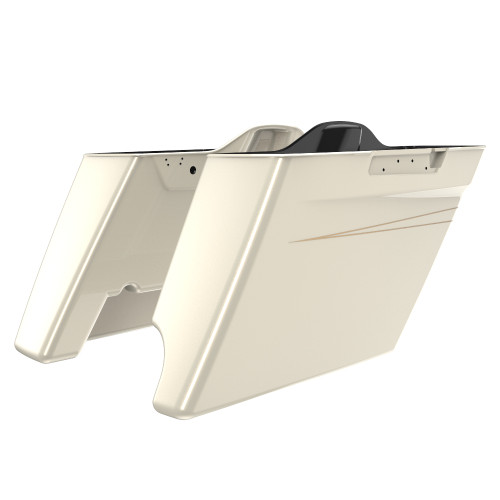 Advanblack Morocco Gold Pearl 2 into 1 Stretched Extended Saddlebag Bottoms with Pin Stripes for Harley 2014+ Touring