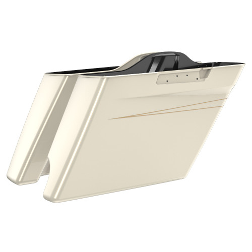 Advanblack Morocco Gold Pearl 2 into 1 Stretched Extended Saddlebag Bottoms with Pin Stripes for Harley 2014+ Touring