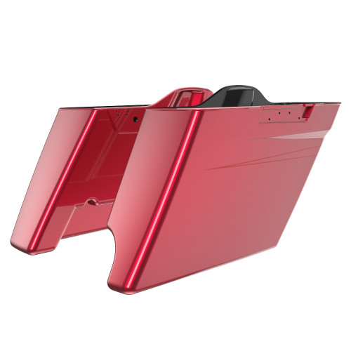 Advanblack Velocity Red Sunglo 2 into 1 Stretched Extended Saddlebag Bottoms With Pinstripes for Harley 2014+ Touring