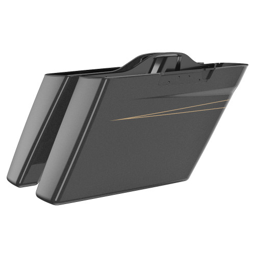 Advanblack Black Quartz No Cutout Stretched Extended Saddlebag Bottoms for Harley 2014+ Touring(With Pinstripes)