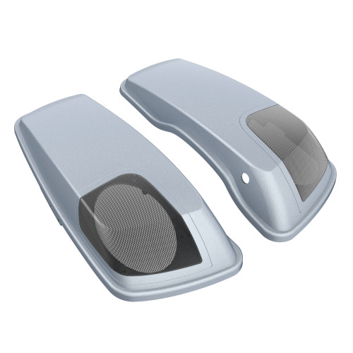 Baracuda Silver Denim 5x7 Saddlebag Speaker Lids for Harley Davidson Touring 2014+