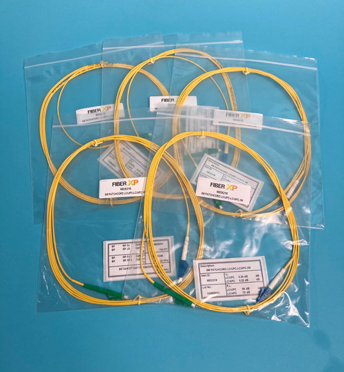 LOT OF 5 FIBERXP FIBER PATCH CABLES: sm, simplex, lc/upc to lc/apc, 3m (New)