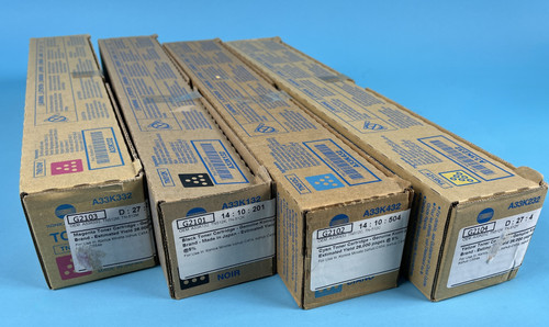 LOT OF 4 KONICA MINOLTA TN512 TONERS: black, yellow, cyan, & magenta (New)