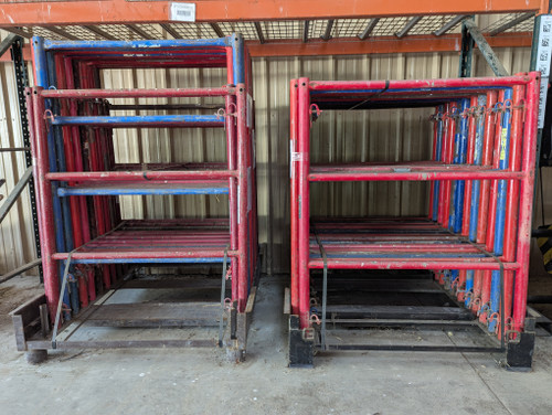 LOT OF HI-LOAD SHORING FRAMES: 10k, 4’x6’, 4’x5’, x-braces, screw jacks, feet (Used) LOT OF HI-LOAD SHORING FRAMES: 10k, 4’x6’, 4’x5’, x-braces, screw jacks, feet (Used)