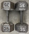LOT OF DUMBBELL HAND WEIGHT SETS: cast iron, 2x5lbs, 10lbs, 35lbs, 40lbs (Used)