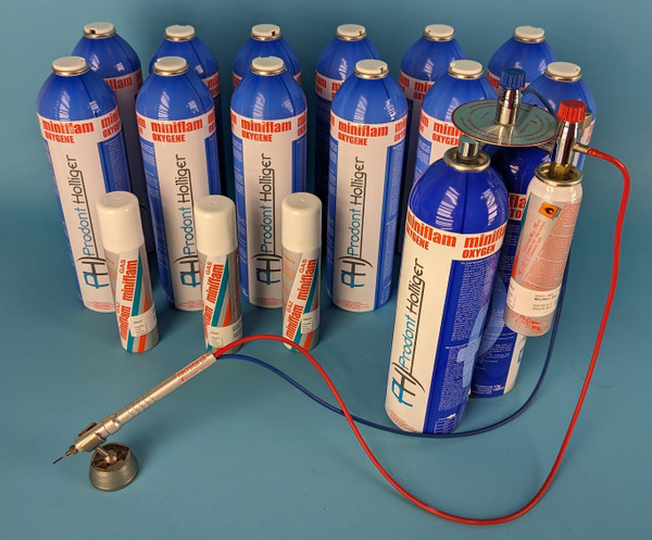 FORMADENT MICROTORCH II SOLDERING KIT: 12 oxygen & 3 butane cylinders (Used)
