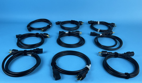LOT OF 9 L6-20 TO C19 SERVER POWER CORDS: 20a, 250v, black, 6’ (Used)