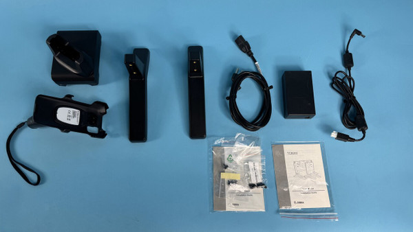 3- ZEBRA TRG-TC2Y-SNP1|BRKT-SCRD-DKST-01|CRD-TC2Y-SE1ET TRIGGER HANDLE, SHARECRADLE STANDS FOR DESK BRACKET, 1-SLOT CHARGE & COMMUNICATION CRADLE:  (Used)