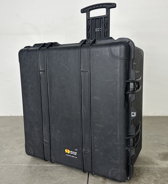 PELICAN 1640 CASE: transportation case w/retractable handle, wheels (Used)