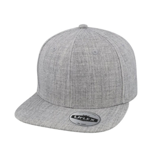 UFlex 6 Panel Flat Peak Snapback Cap - Grey Melange