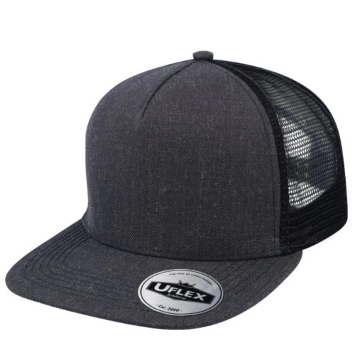 UFlex 5 Panel Flat Peak Trucker Cap - Charcoal Melange