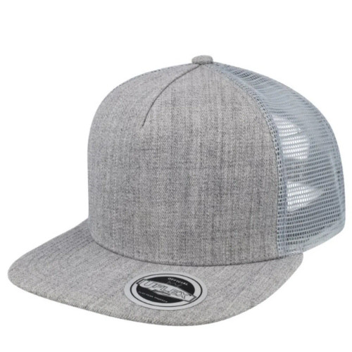 UFlex 5 Panel Flat Peak Trucker Cap - Grey Melange