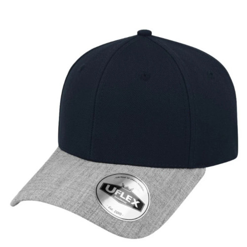 UFlex 6 Panel Curved Peak Snapback Cap - Navy/Grey Melange