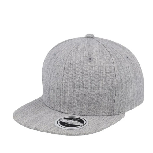 Grey Melange UFlex Kiddies Flat Peak Snapback Cap by Mr-Cap Cape Town, South Africa, offering custom branding.