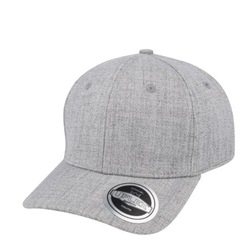 Grey Melange UFlex Kiddies Pro-style 6 Panel Fitted Cap by Mr-Cap Cape Town, delivering across South Africa, offering custom branding.