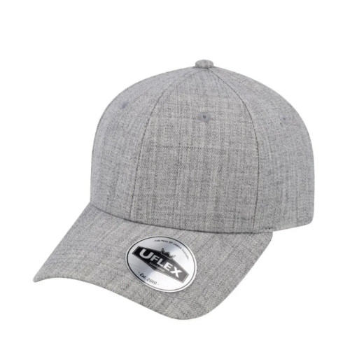 Grey Melange UFlex Kiddies 6 Panel Curved Peak Snapback Cap by Mr-Cap Cape Town, South Africa, offering custom branding.