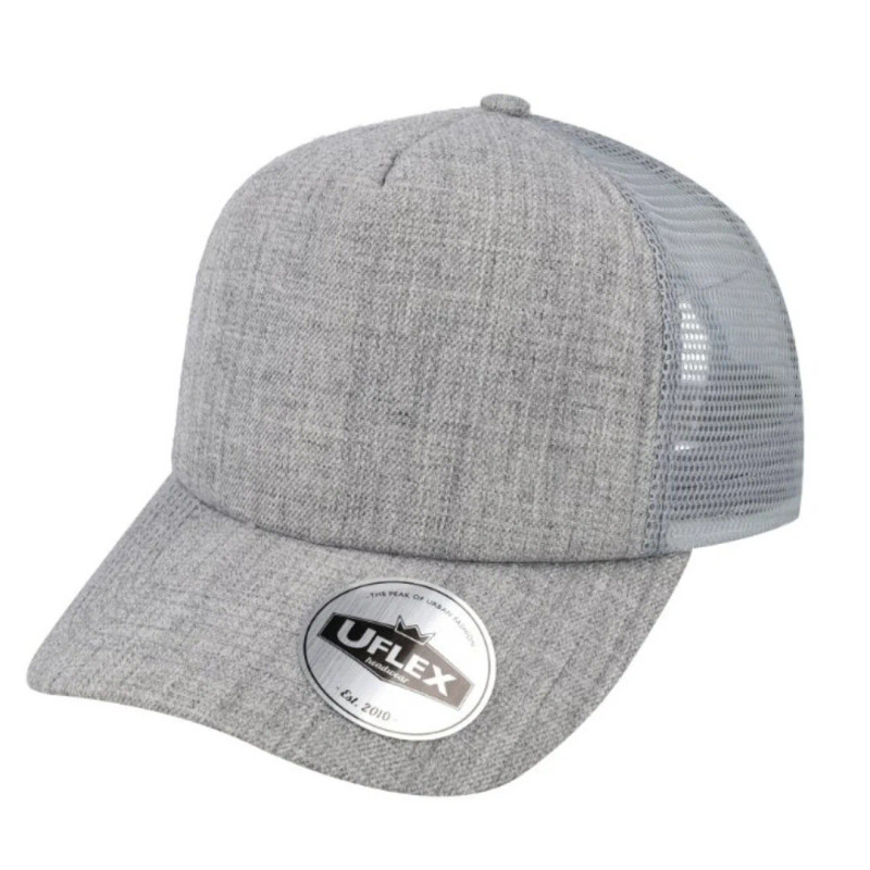 UFlex 5 Panel Curved Peak Trucker Cap - Grey Melange