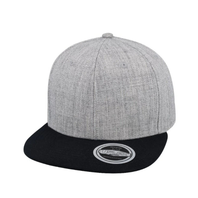 UFlex 6 Panel Flat Peak Snapback Cap _ Grey Melange/Black