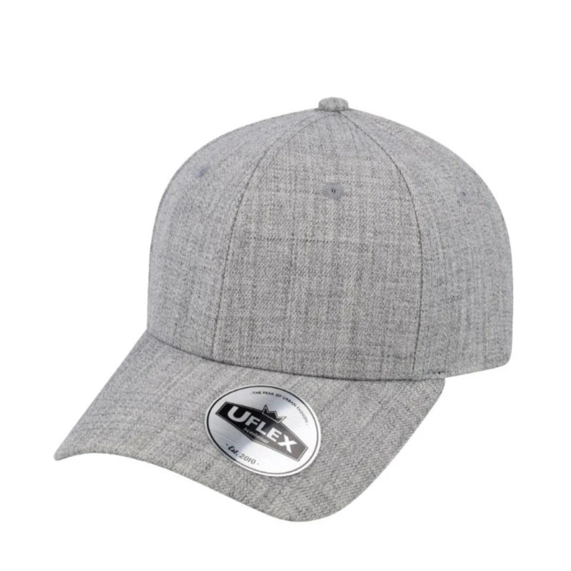Grey Melange UFlex Kiddies 6 Panel Curved Peak Snapback Cap by Mr-Cap Cape Town, South Africa, offering custom branding.