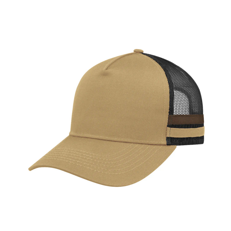 Striped Trucker Cap - Khaki/Black/Brown/Khaki, Mr Cap